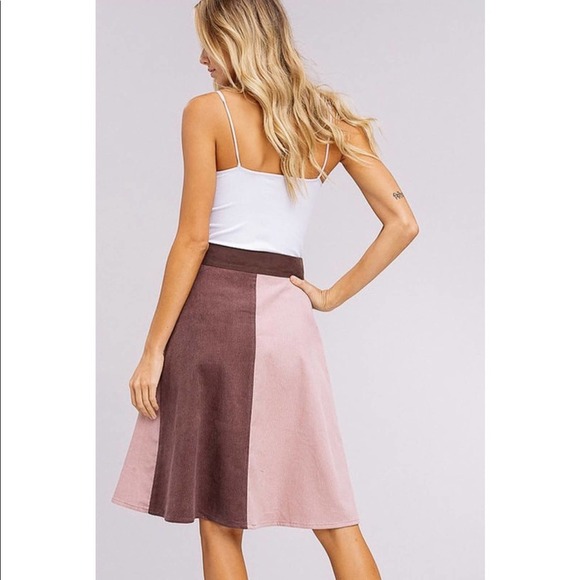 Plum/Blush Corduroy Color Block Wrap Skirt - Picture 2 of 6